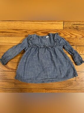 Ralph Lauren Denim-Look Ruffle Front Long Sleeve Top - Blue